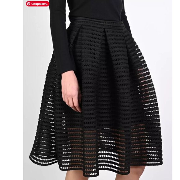 Maje Black Mesh Stripe 3D A-Line Midi Skirt (Model Jam/James) - Picture 1 of 8